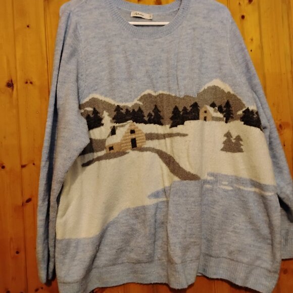 Unisex Vintage Baby Blue XXXL Reitman's Wool Sweater Nature Graphic - Picture 2 of 4